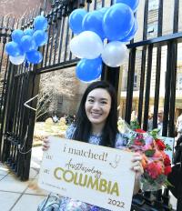 A VP&S medical student celebrates her anesthesiology residency at Columbia/NYP.